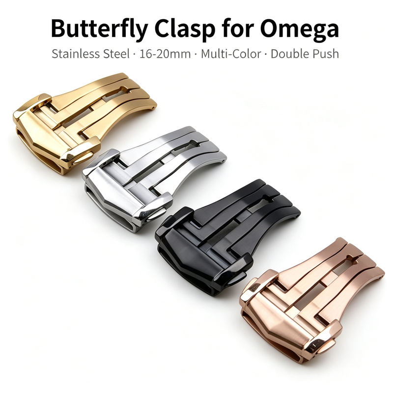 オメガ用、16～20mmのダブルプッシュ式折りたたみ式バック - Butterfly Clasp Deployant のレビューと価格